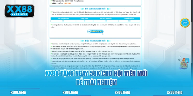 XX88 tặng ngay 58K cho hội viên mới để trải nghiệm